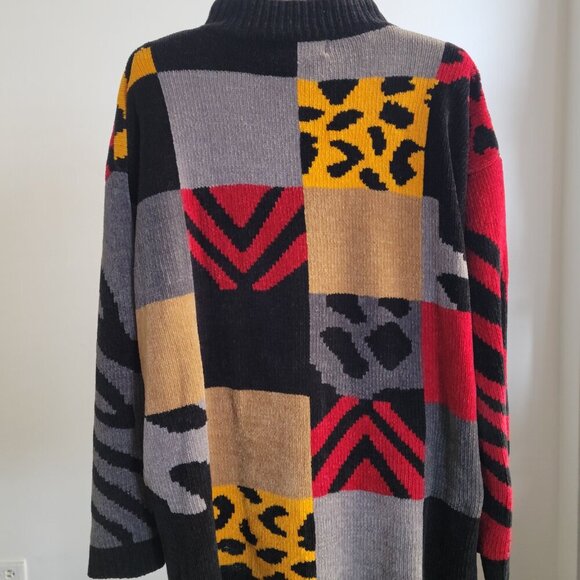 Imagio Unisex Tri-color Block Fleece High Collar Sweater (Size: Medium) - Picture 4 of 13